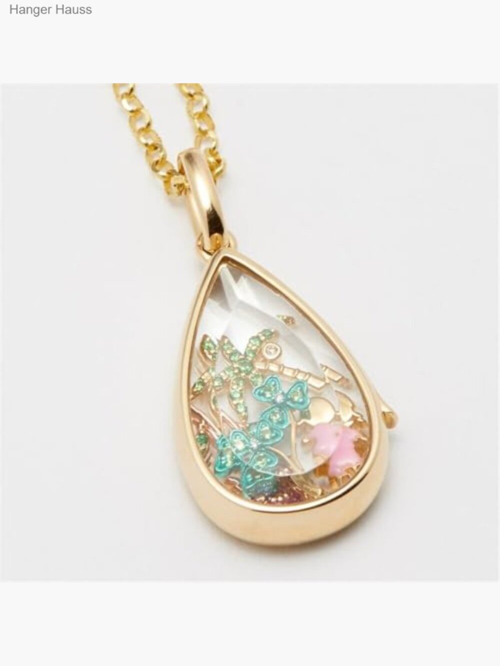 14K Gold Water Drop Locket Necklace with Floating Memory Glass Photo - Picture 3 of 6
